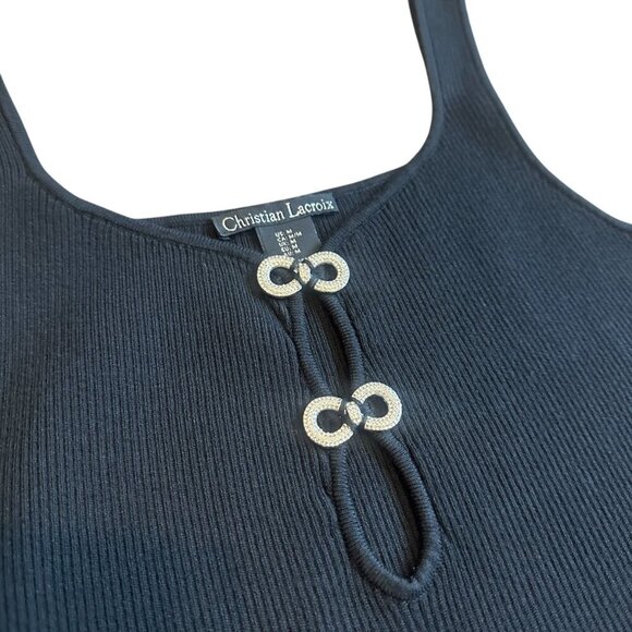 Christian Lacroix Black Sheath Bodycon Dress Sleeveless Crystal Bow Size Medium - Picture 3 of 11